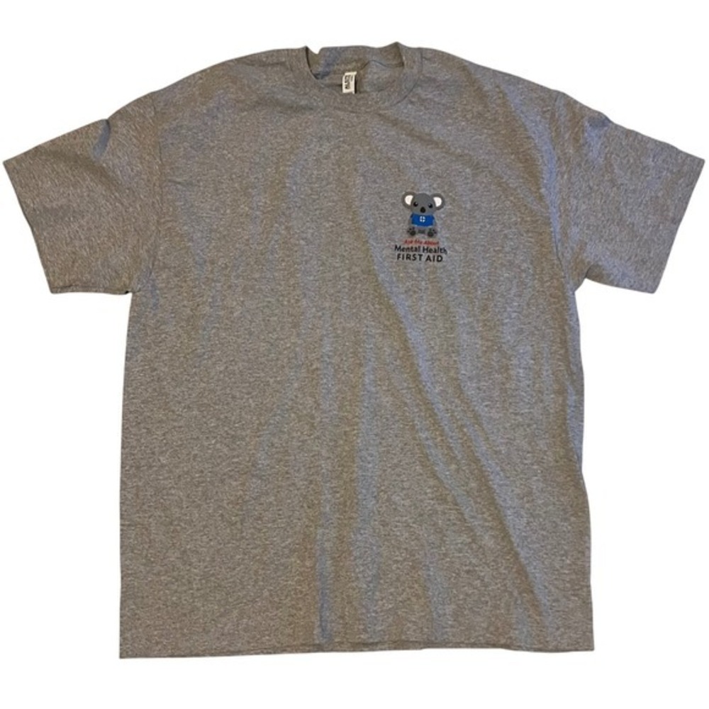 ALSTYLE Mens XL Gray Mental Health First Aider Koala Graphic T Shirt‎